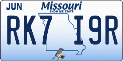 MO license plate RK7I9R