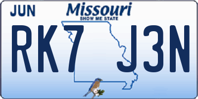 MO license plate RK7J3N