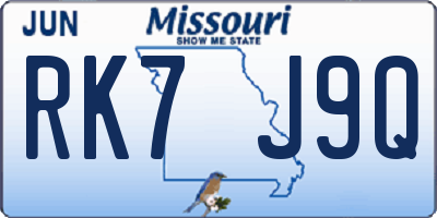 MO license plate RK7J9Q
