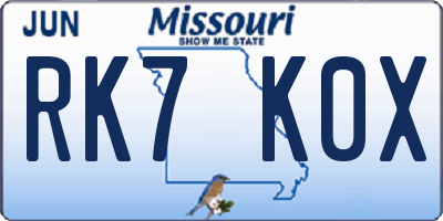 MO license plate RK7K0X