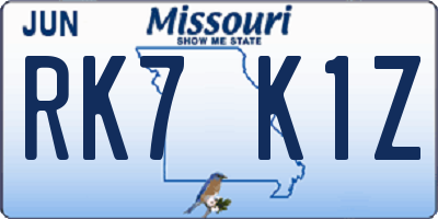 MO license plate RK7K1Z