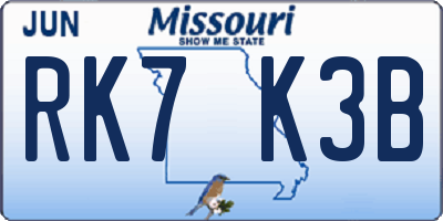 MO license plate RK7K3B