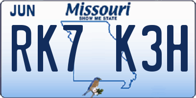 MO license plate RK7K3H