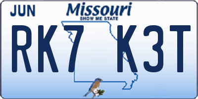 MO license plate RK7K3T