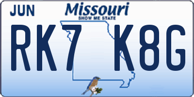 MO license plate RK7K8G