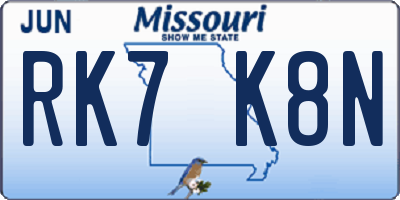 MO license plate RK7K8N