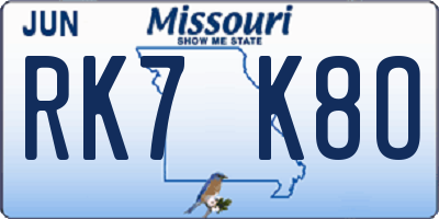 MO license plate RK7K8O