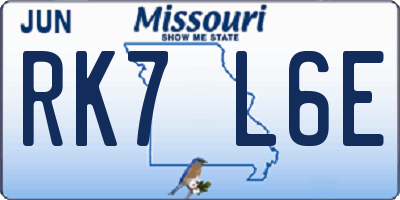 MO license plate RK7L6E