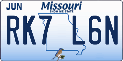 MO license plate RK7L6N