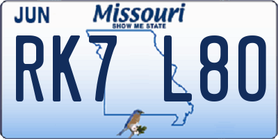 MO license plate RK7L8O
