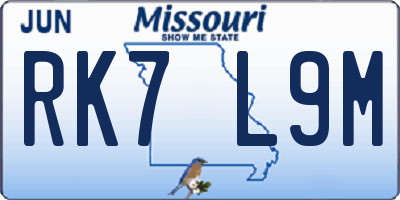 MO license plate RK7L9M