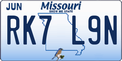 MO license plate RK7L9N
