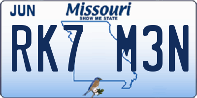 MO license plate RK7M3N