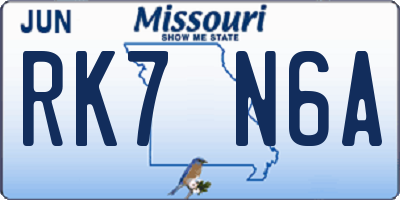 MO license plate RK7N6A