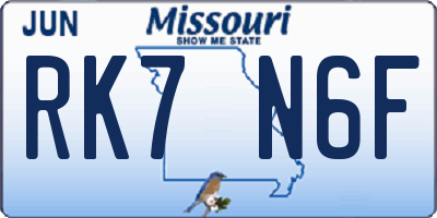 MO license plate RK7N6F