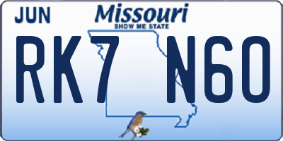 MO license plate RK7N6O