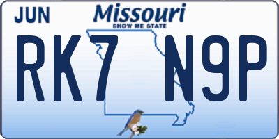 MO license plate RK7N9P