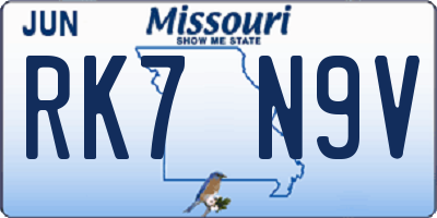 MO license plate RK7N9V