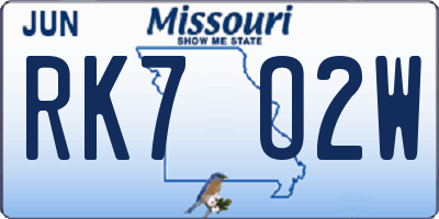 MO license plate RK7O2W