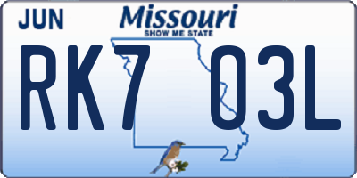 MO license plate RK7O3L