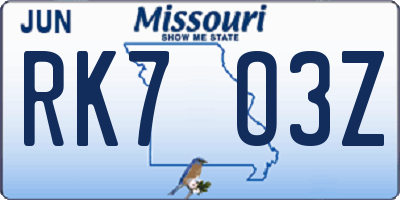 MO license plate RK7O3Z