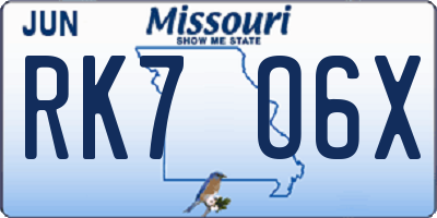 MO license plate RK7O6X