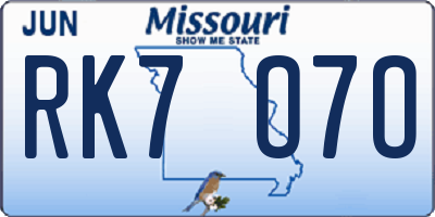 MO license plate RK7O7O