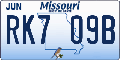 MO license plate RK7O9B