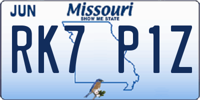 MO license plate RK7P1Z