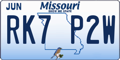 MO license plate RK7P2W