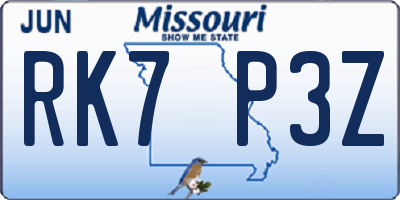 MO license plate RK7P3Z