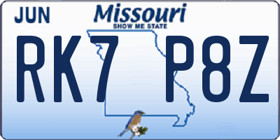 MO license plate RK7P8Z