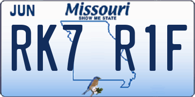 MO license plate RK7R1F