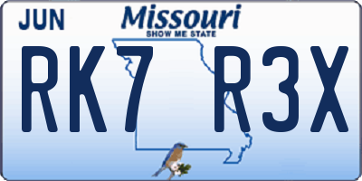 MO license plate RK7R3X