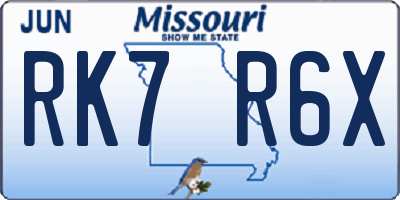 MO license plate RK7R6X