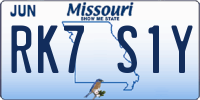 MO license plate RK7S1Y