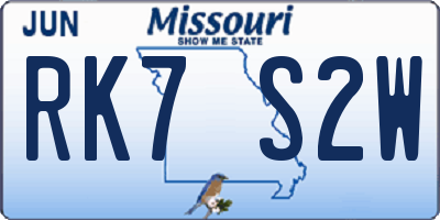 MO license plate RK7S2W