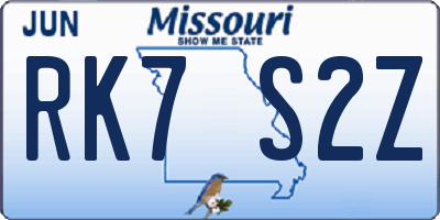 MO license plate RK7S2Z
