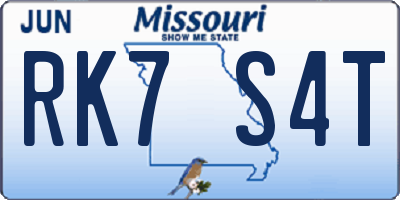 MO license plate RK7S4T