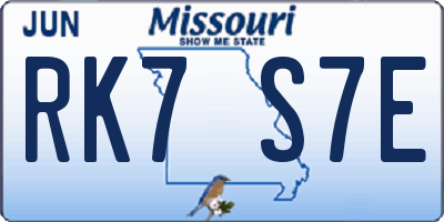 MO license plate RK7S7E