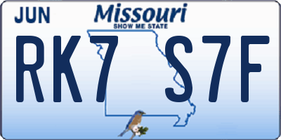 MO license plate RK7S7F