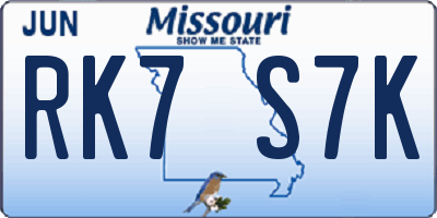 MO license plate RK7S7K