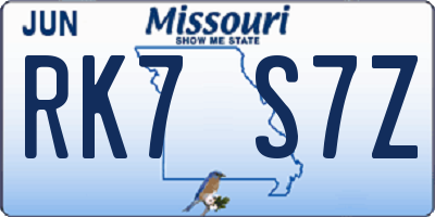 MO license plate RK7S7Z