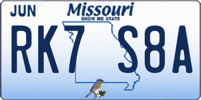 MO license plate RK7S8A