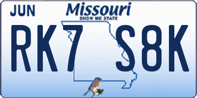 MO license plate RK7S8K