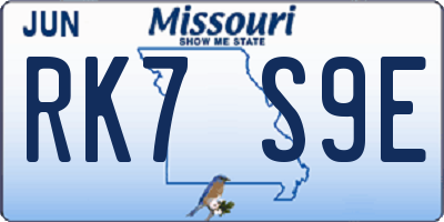 MO license plate RK7S9E