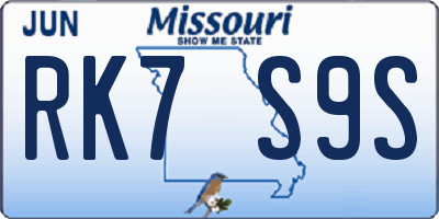 MO license plate RK7S9S