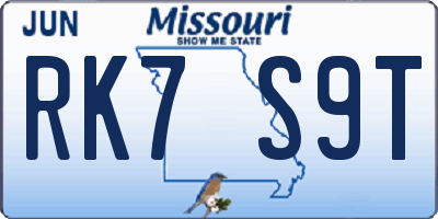 MO license plate RK7S9T