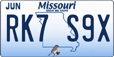 MO license plate RK7S9X