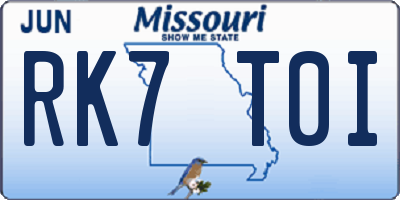 MO license plate RK7T0I